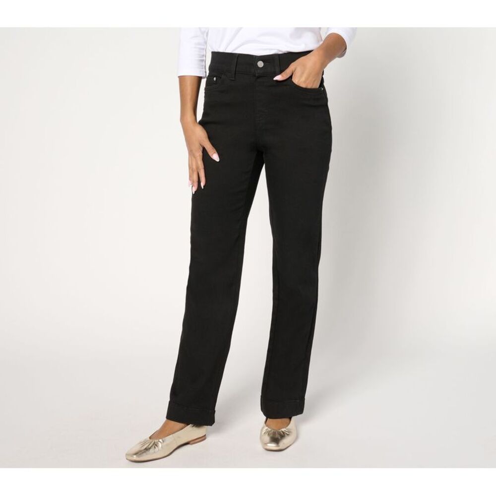Liberare Women's Petite Pants 20P Denim & Co. Cozy Touch Relaxed Black A671587